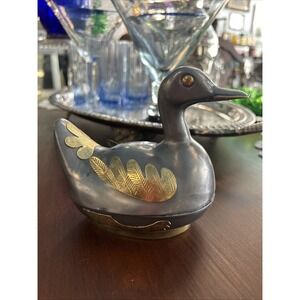 Vintage Pewter & Brass Duck Trinket Box‎ Hong Kong